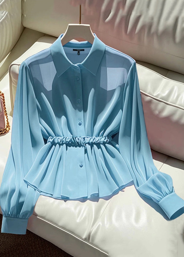 Italian Rose Peter Pan Collar Button Chiffon Blouses Fall