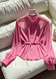 Italian Rose Peter Pan Collar Button Chiffon Blouses Fall