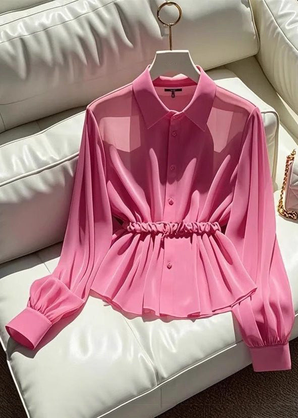 Italian Rose Peter Pan Collar Button Chiffon Blouses Fall