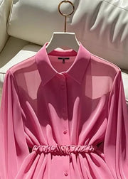 Italian Rose Peter Pan Collar Button Chiffon Blouses Fall