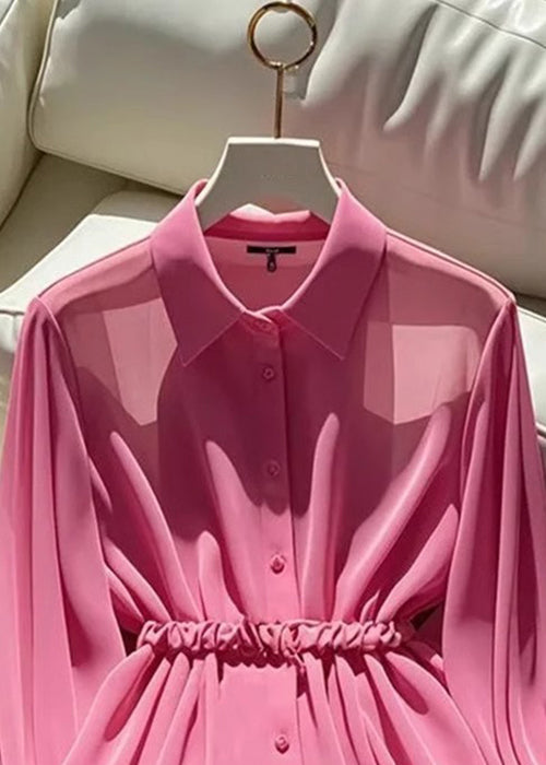 Italian Rose Peter Pan Collar Button Chiffon Blouses Fall