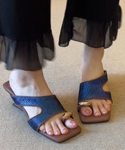 Italian Silver Faux Leather Wedge Slide Sandals Peep Toe