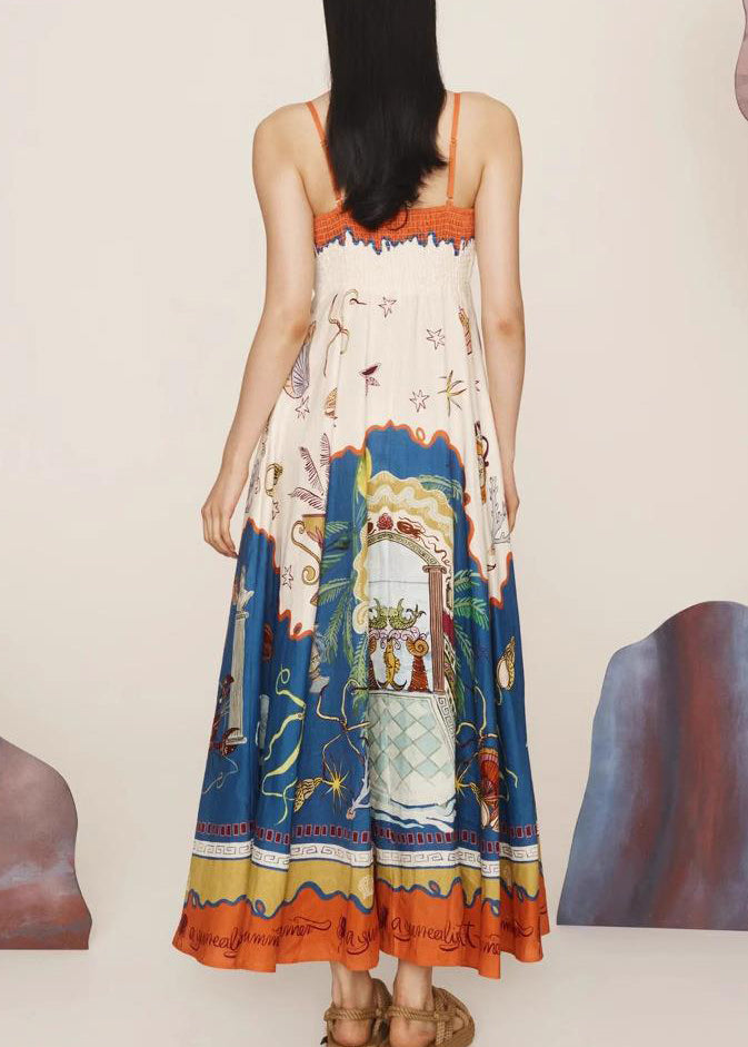Italian Slash Neck Long Spaghetti Strap Dress Sleeveless