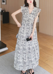 Italian V Neck Print Cotton Long Dresses Summer