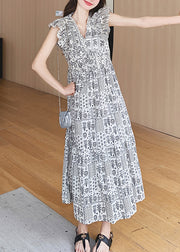 Italian V Neck Print Cotton Long Dresses Summer