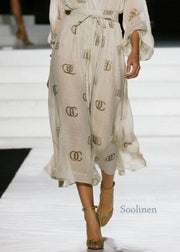 Italian V Neck Print Lace Up Cotton Dresses Fall