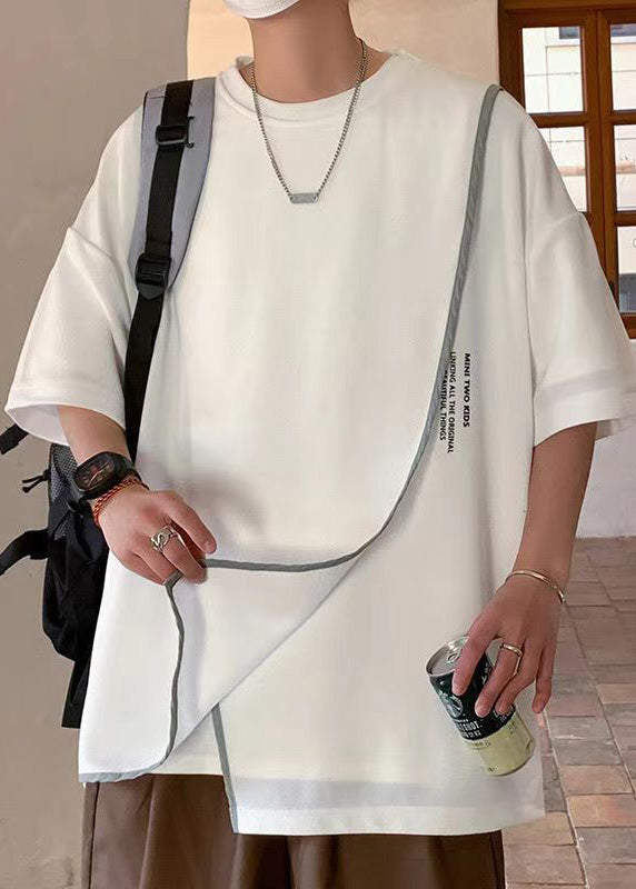 Italian White Asymmetrical Side Open Cotton Men Graphic T Shirts Summer