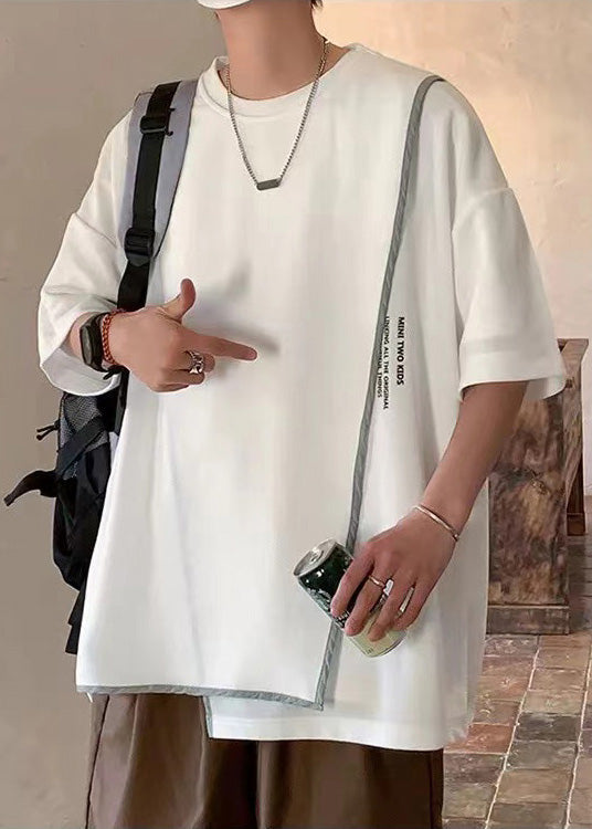 Italian White Asymmetrical Side Open Cotton Men Graphic T Shirts Summer