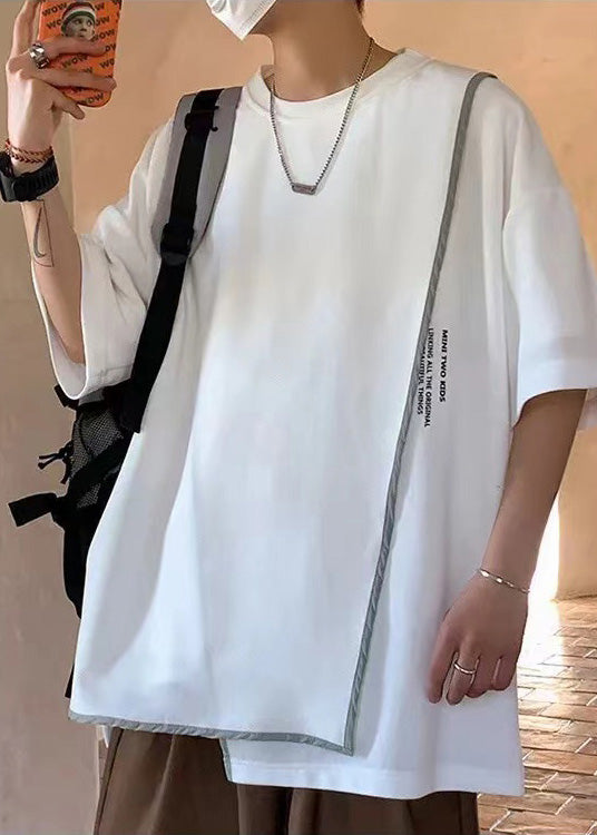 Italian White Asymmetrical Side Open Cotton Men Graphic T Shirts Summer