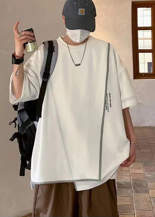 Italian White Asymmetrical Side Open Cotton Men Graphic T Shirts Summer