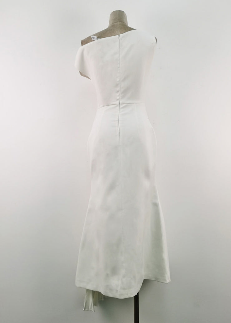 Italian White Asymmetrical Wrinkled Cotton Long Dress Sleeveless