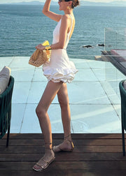 Italian White Backless Solid Cotton Party Dress Sleeveless
