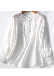 Italian White Embroidered Cotton Loose Shirt Lantern Sleeve