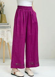 Italian White Embroidered Hollow Out Linen Wide Leg Pants Summer