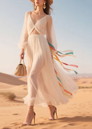Italian White Hollow Out Sheer Tulle Holiday Dress Summer