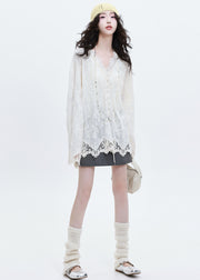 Italian White Jacquard Patchwork Lace Shirts Spring