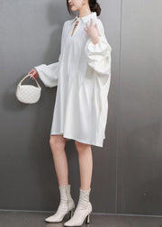 Italian White Oversized Mid Dress Batwing Sleeve