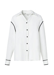 Italian White Peter Pan Collar Patchwork Button Shirts Fall