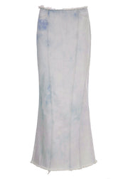 Italian White Side Open High Waist Patchwork Denim Maxi Skirts Fall