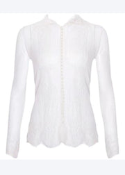 Italian White Stand Collar Nail Bead Lace Shirt Fall