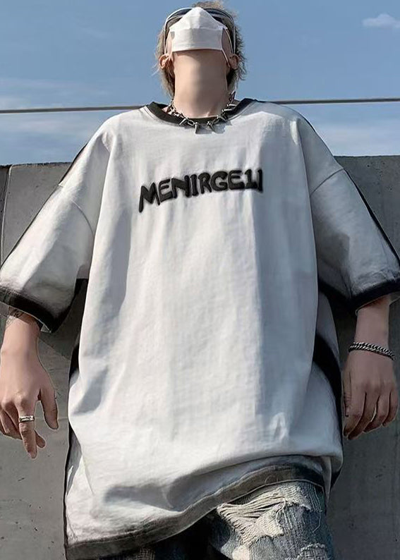 Italian White Tie Dye Letter Jacquard Cotton T Shirts Summer