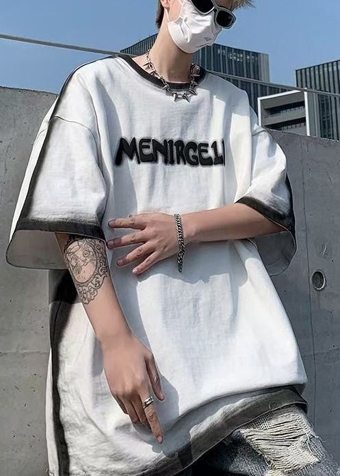 Italian White Tie Dye Letter Jacquard Cotton T Shirts Summer