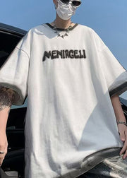 Italian White Tie Dye Letter Jacquard Cotton T Shirts Summer