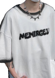 Italian White Tie Dye Letter Jacquard Cotton T Shirts Summer