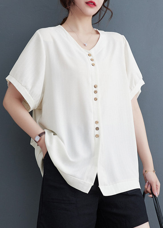 Italian White V Neck Solid T Shirt Short Sleeve – SooLinen