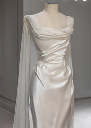 Italian White Wrinkled Solid Silk Party Dress Summer