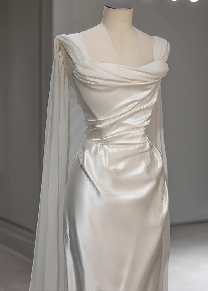 Italian White Wrinkled Solid Silk Party Dress Summer