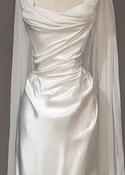 Italian White Wrinkled Solid Silk Party Dress Summer