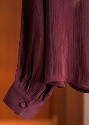 Italian Wine Red Square Collar Floral Chiffon Shirts Fall