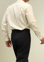 Ivory White Button Solid Cotton Fall Shirt Men Peter Pan Collar