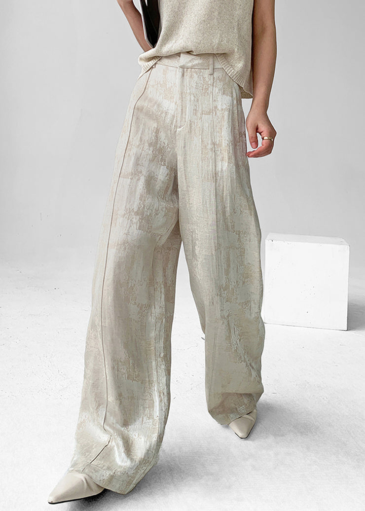 Jacquard Apricot Original Design High Waist Linen Pants Fall
