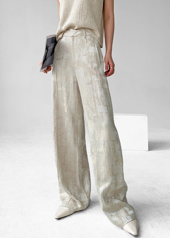 Jacquard Apricot Original Design High Waist Linen Pants Fall