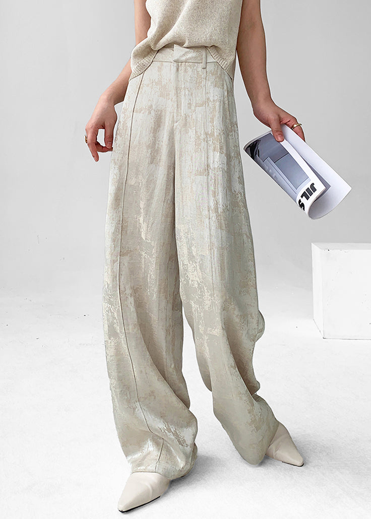 Jacquard Apricot Original Design High Waist Linen Pants Fall