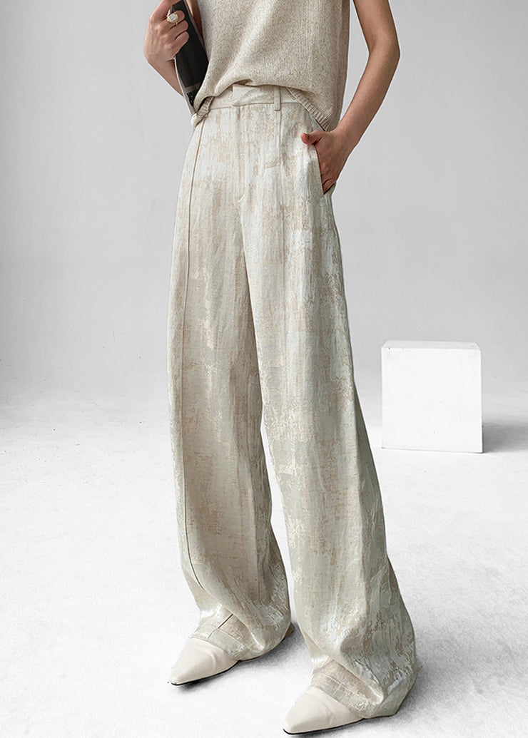 Jacquard Apricot Original Design High Waist Linen Pants Fall