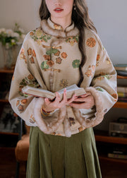 Jacquard Apricot Stand Collar Patchwork Warm Fleece Parka Winter