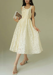 Jacquard Beige Floral Tie Waist Cotton Party Dress Sleeveless
