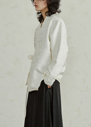 Jacquard Beige V Neck Solid Top Long Sleeve