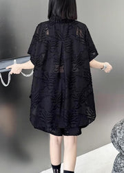 Jacquard Black Button Low High Design Cotton Two Pieces Set Summer