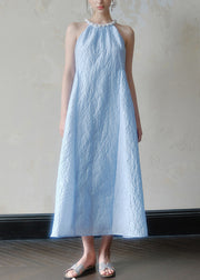 Jacquard Blue Halter Beading Maxi Dress Summer