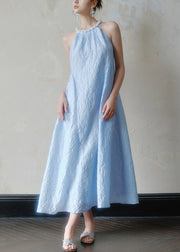 Jacquard Blue Halter Beading Maxi Dress Summer