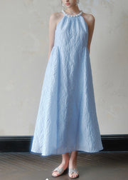 Jacquard Blue Halter Beading Maxi Dress Summer