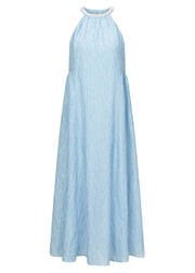 Jacquard Blue Halter Beading Maxi Dress Summer