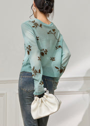 Jacquard Blue O Neck Button Cozy Knit Cardigans Fall