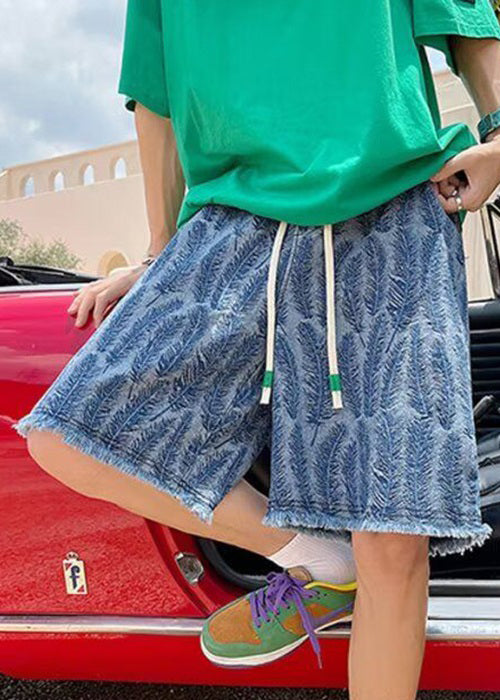 Jacquard Blue Original Design Pockets Denim Men Shorts Summer