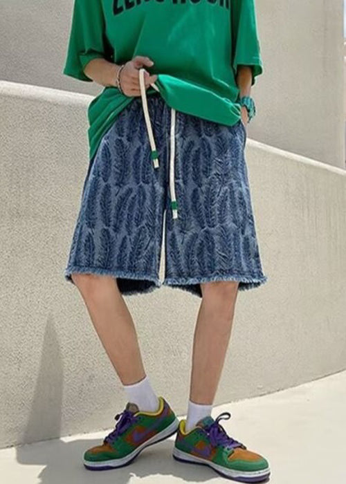 Jacquard Blue Original Design Pockets Denim Men Shorts Summer