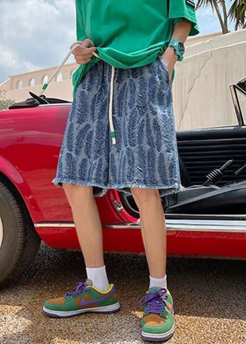 Jacquard Blue Original Design Pockets Denim Men Shorts Summer